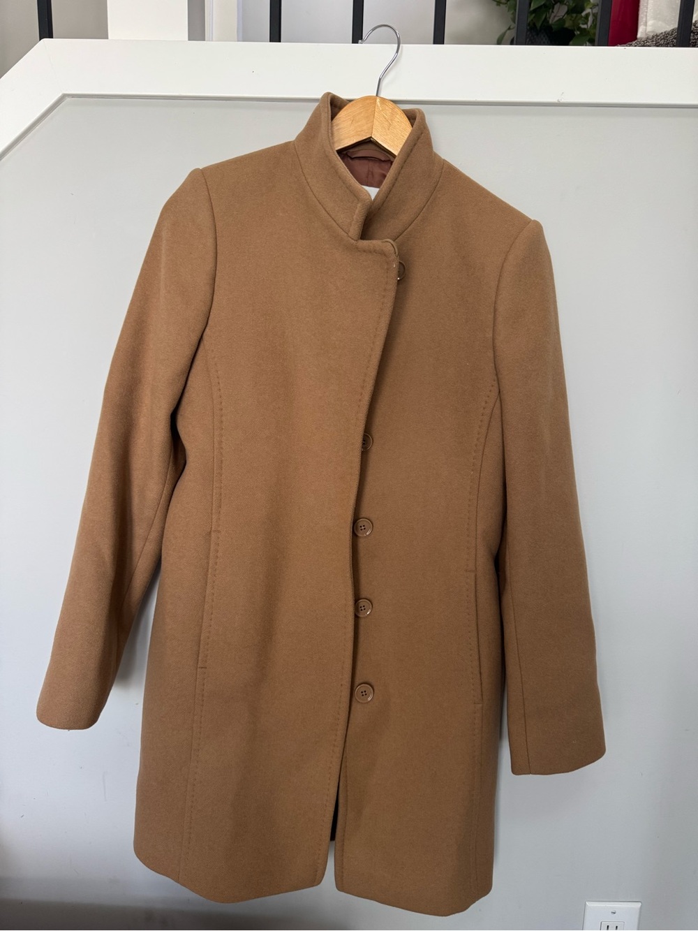 Babaton Camel Brown Wool Stand-Collar Pea Coat